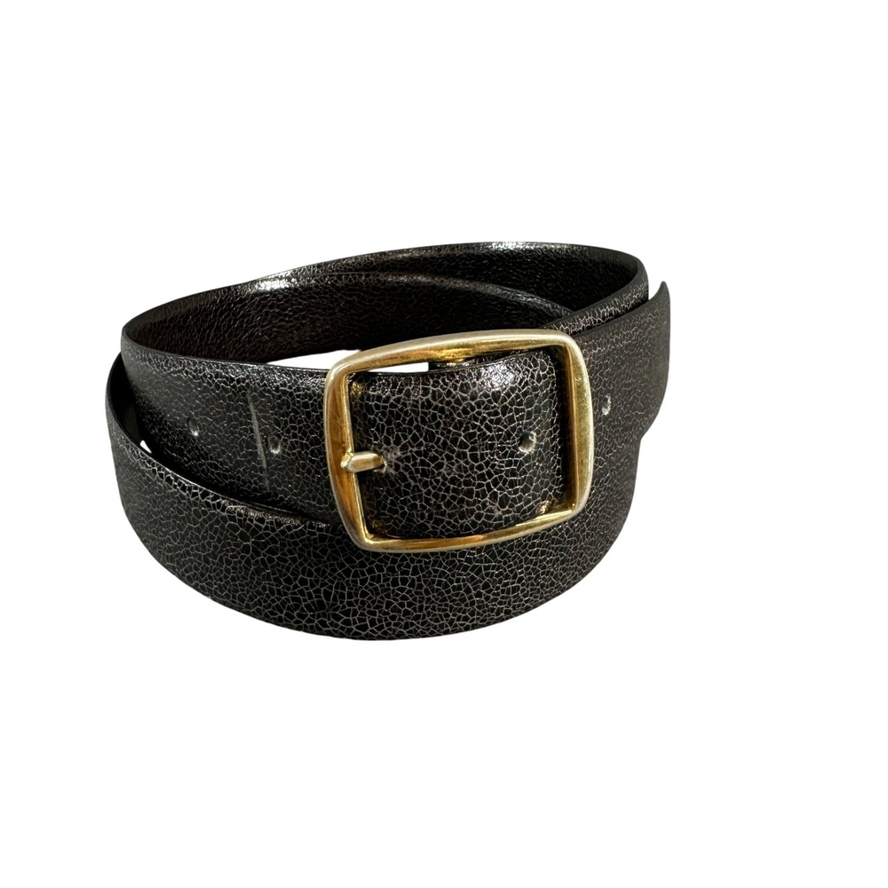 Vintage Black Crackle Finish Belt Gold Tone Buckle Size 36 Made in Taiwan